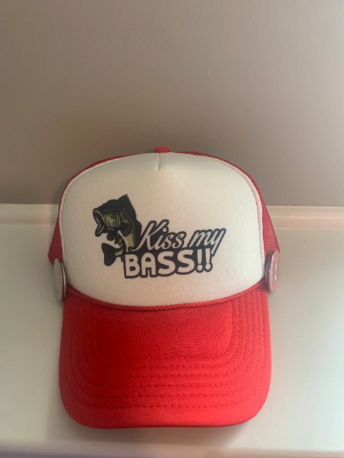 Fishing Trucker Hat Fishing Reel Hunting Shirt Supreme Kiss My Bass Funny Dad joke trucker cap
