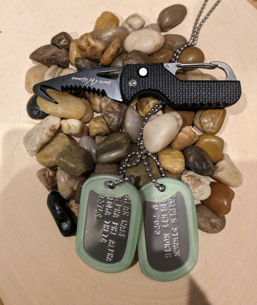 Military Dog Tags (2 Tags) with Silencer and Pocket Knife Camping
