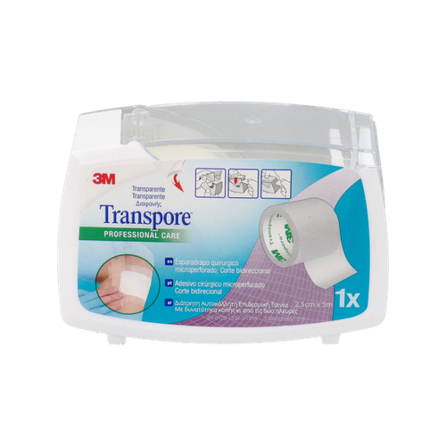 ESPARADRAPO HIPOALERGICO TRANSPORE PLASTIC PORTAR  5 m x 2,5 cm