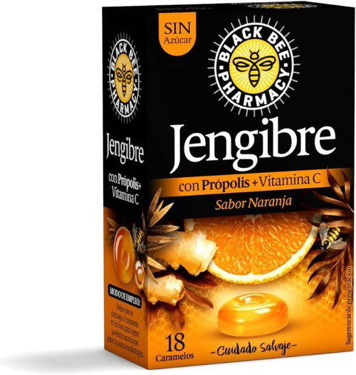 BLACK BEE CARAMELOS JENGIBRE  18 CARAMELOS 45 g SABOR NARANJA