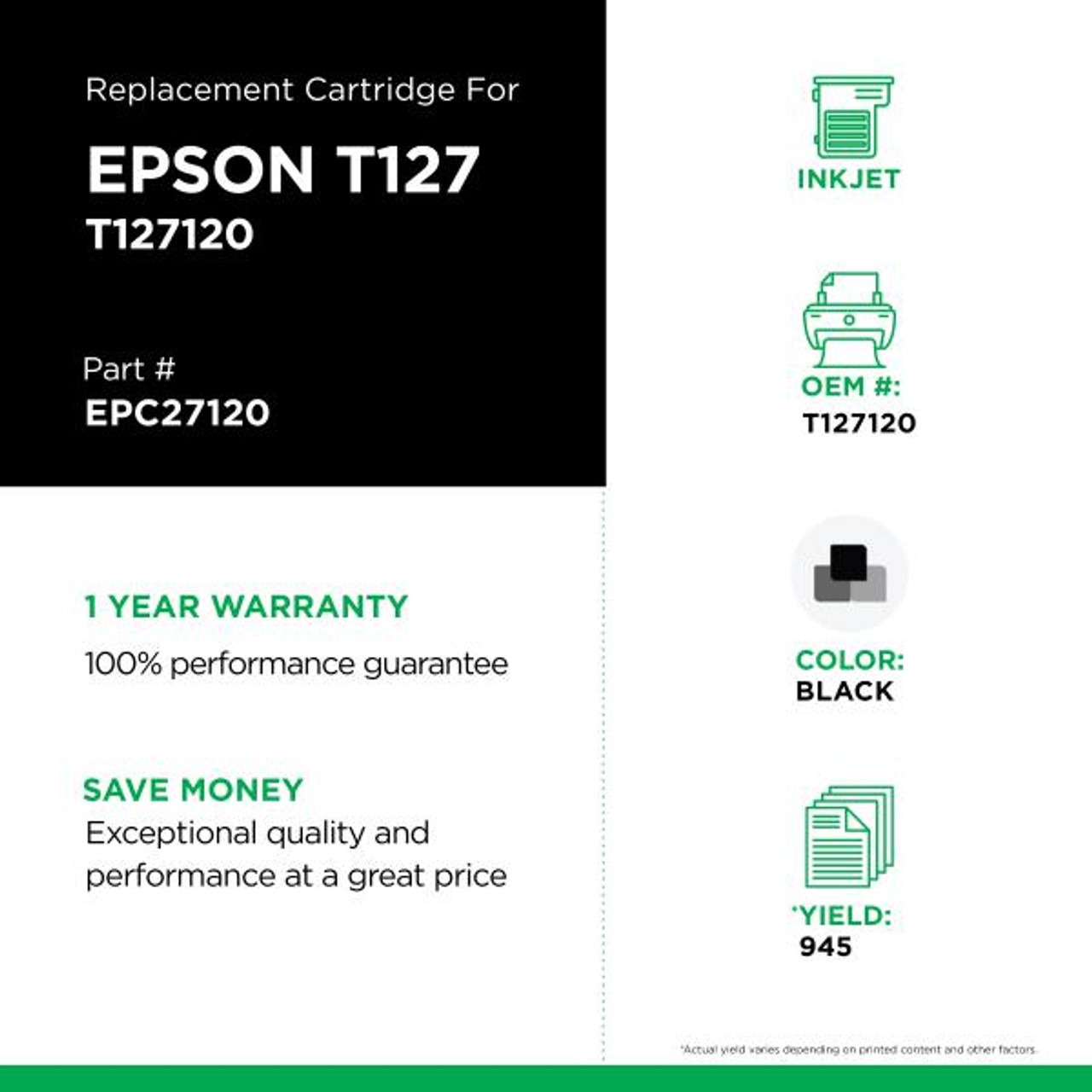 Extra High Capacity Black Ink Cartridge for Epson T127120-2
