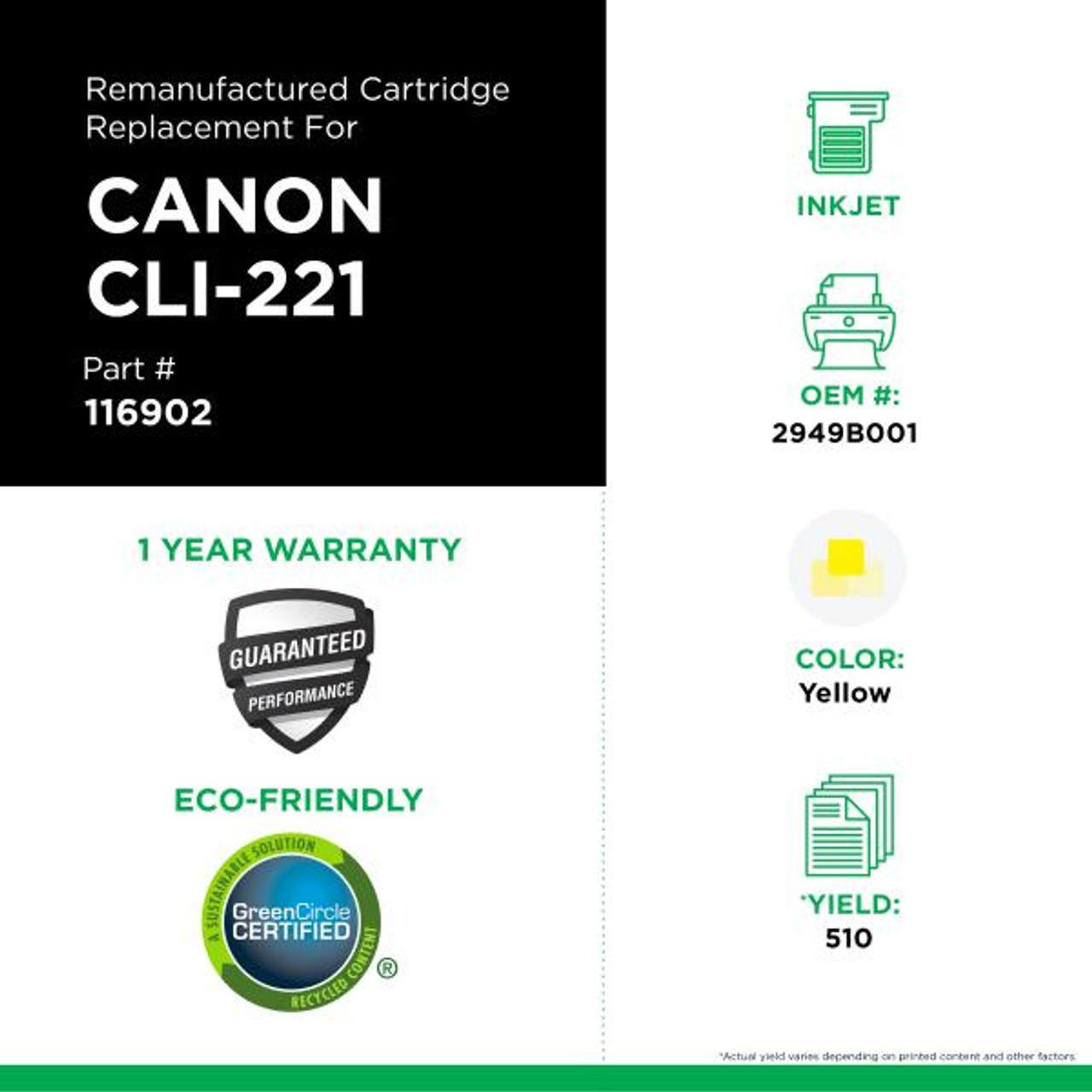 Yellow Ink Cartridge for Canon CLI-221 (2949B001)-3
