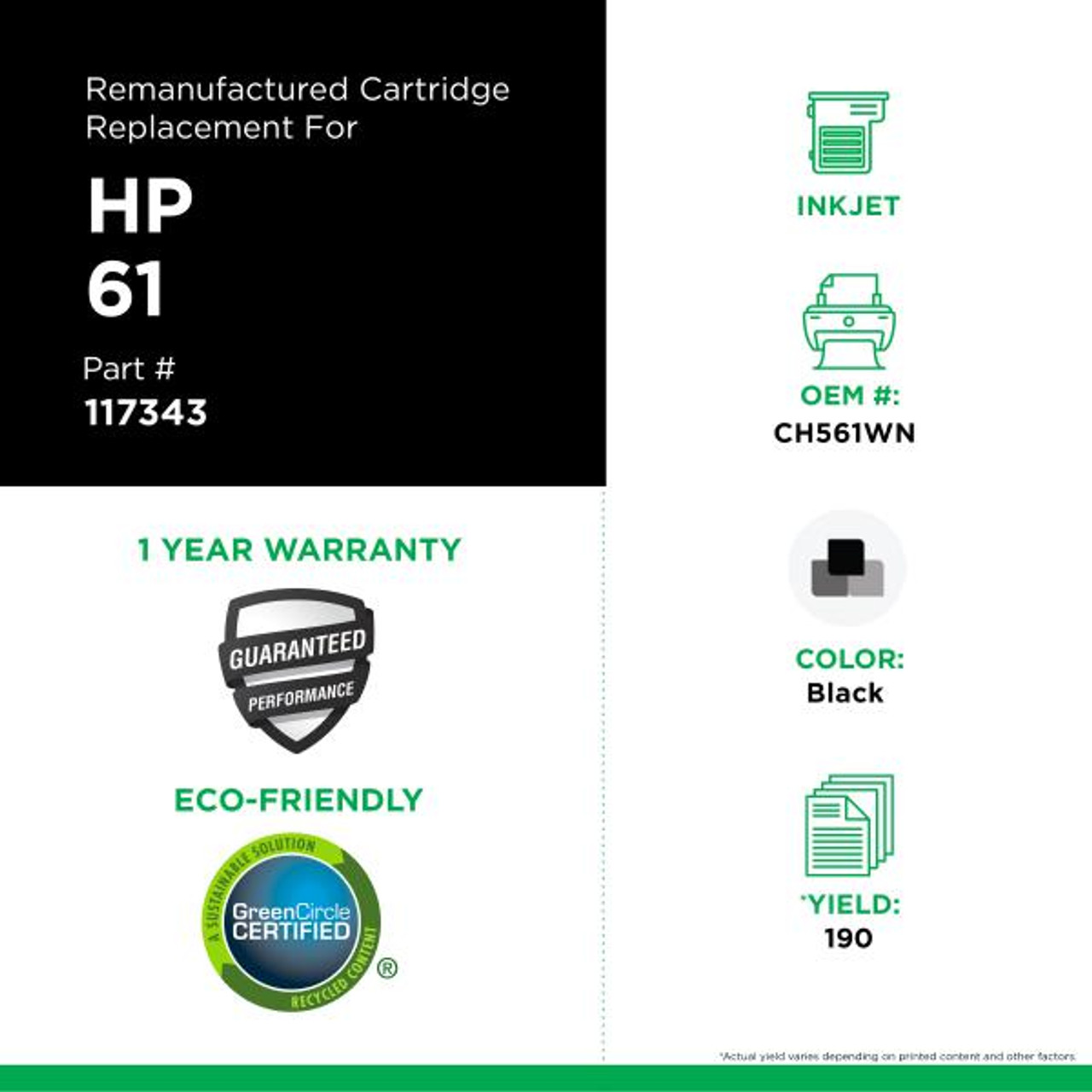 Black Ink Cartridge for HP 61 (CH561WN)-3