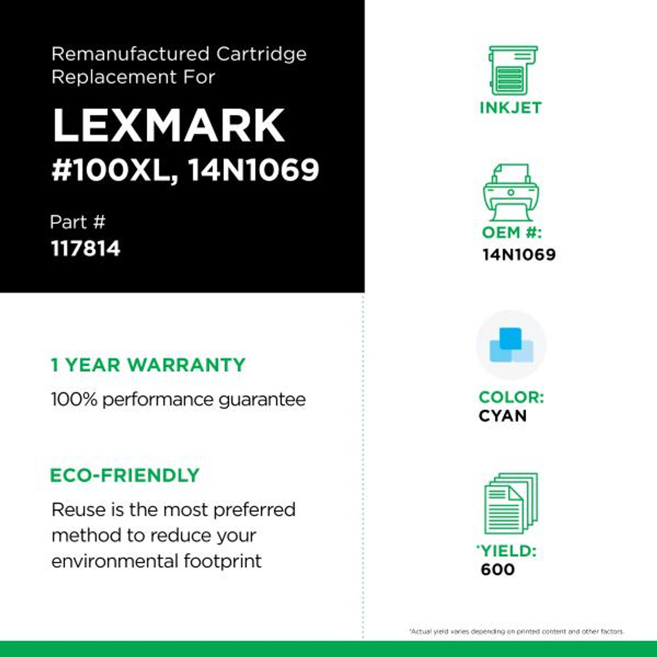 High Yield Cyan Ink Cartridge for Lexmark #100XL-3