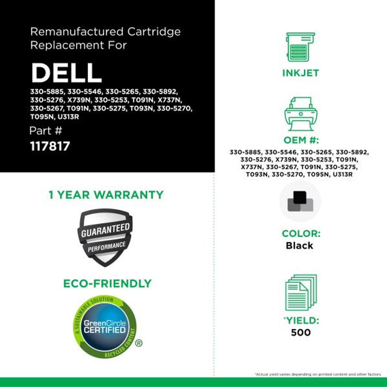 High Yield Black Ink Cartridge for Dell Series 21XL/22XL-3