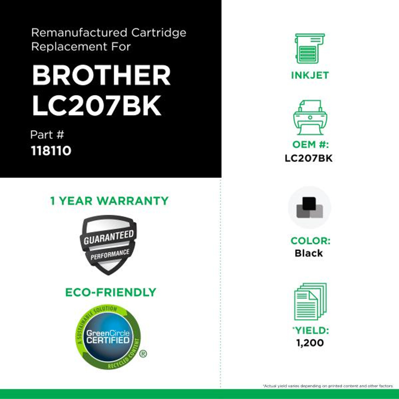 Super High Yield Black Ink Cartridge for Brother LC207XXL-3