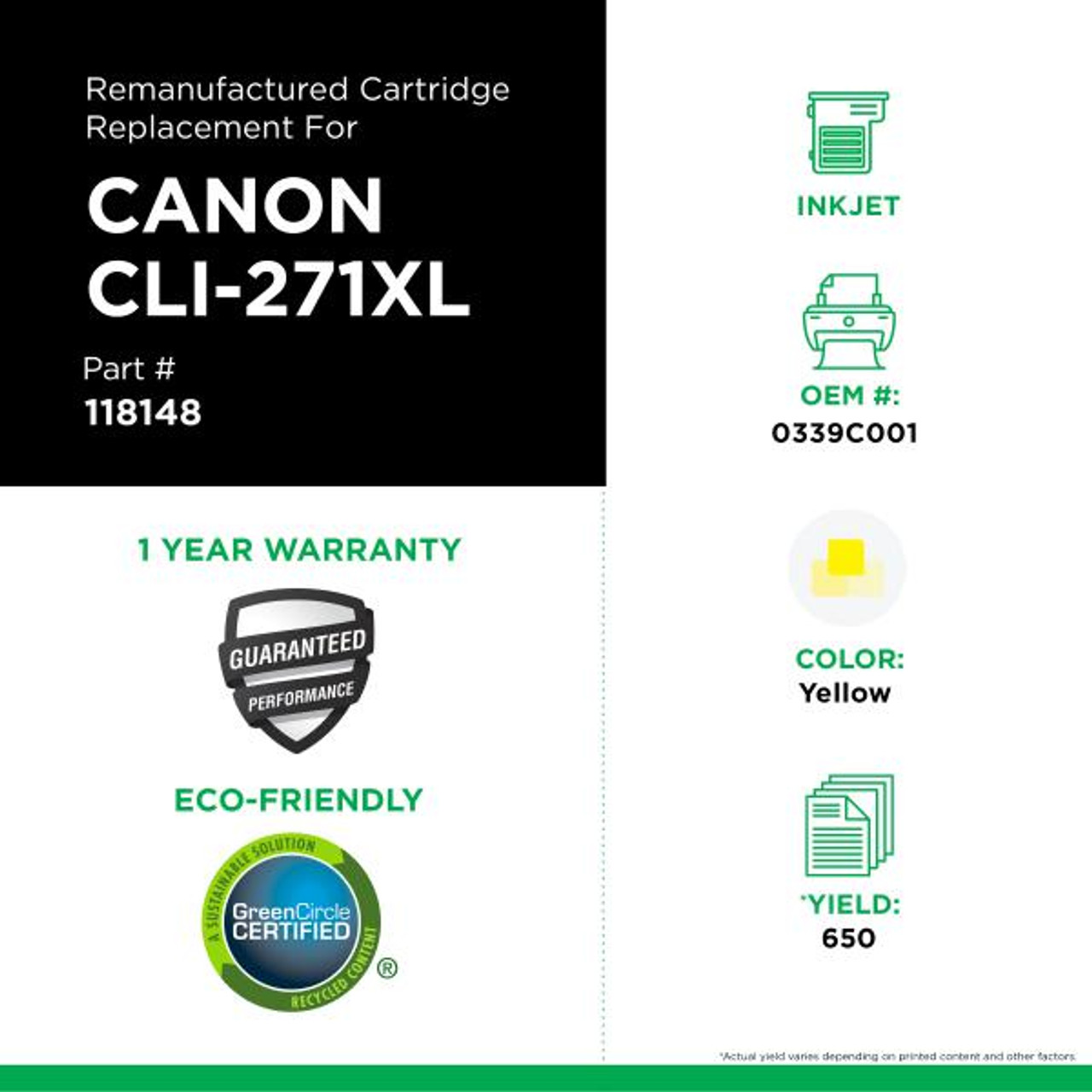 High Yield Yellow Ink Cartridge for Canon CLI-271XL (0339C001)-3