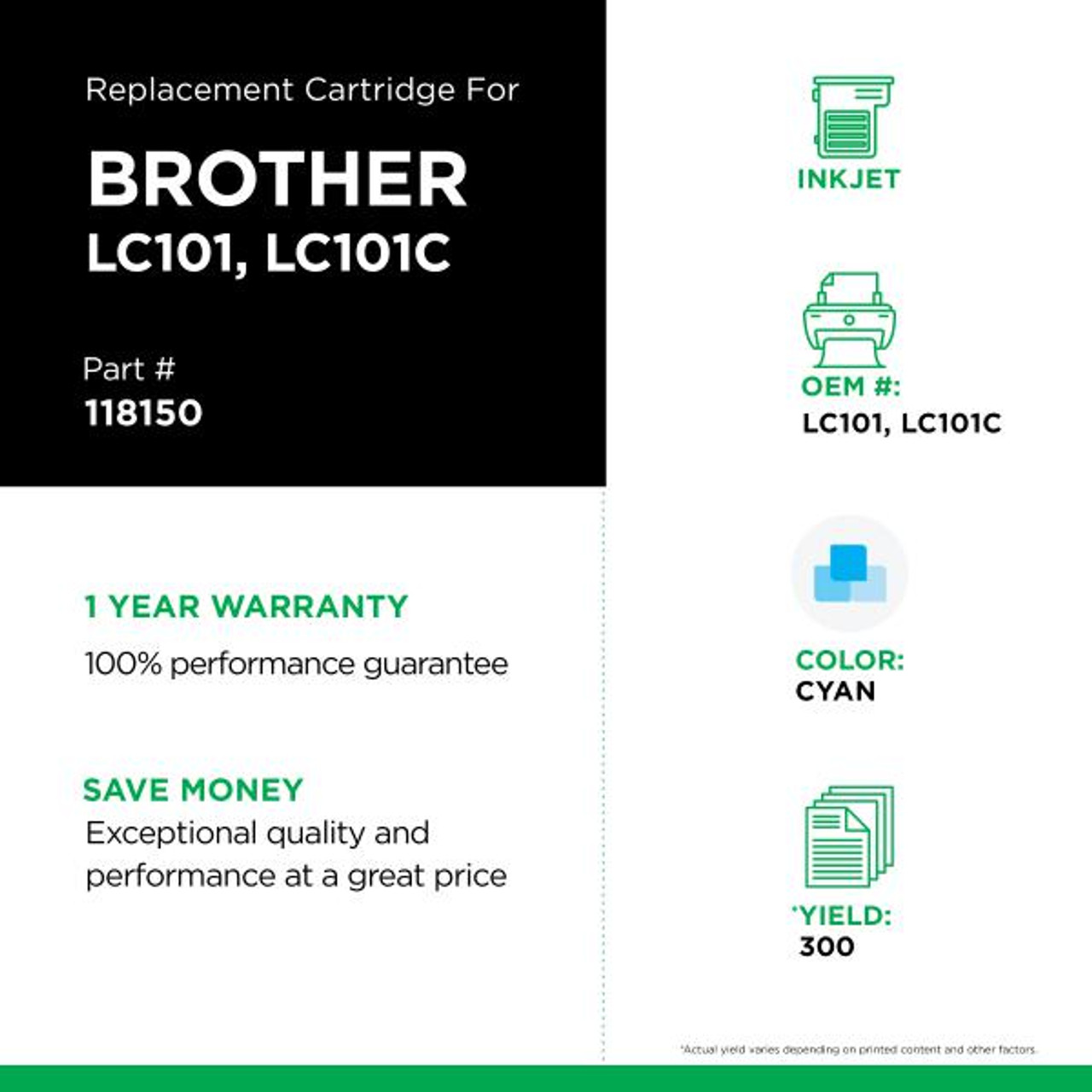 Cyan Ink Cartridge for Brother LC101-3