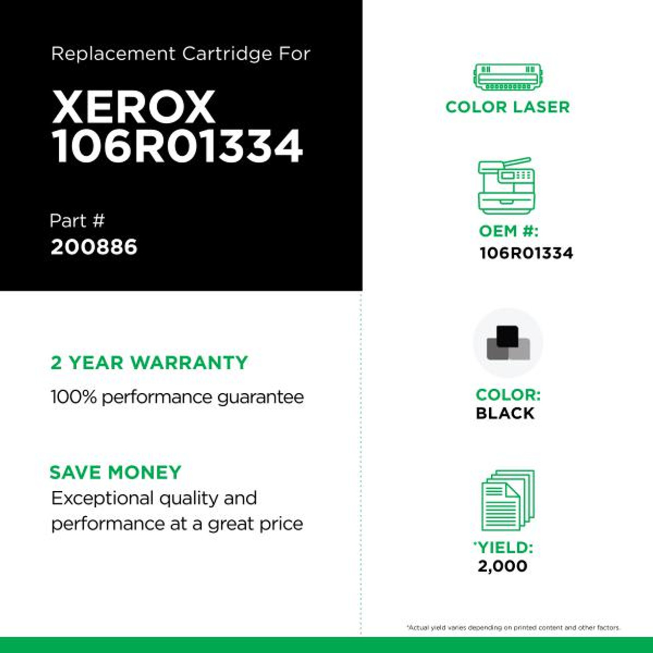 Black Toner Cartridge for Xerox 106R01334-2