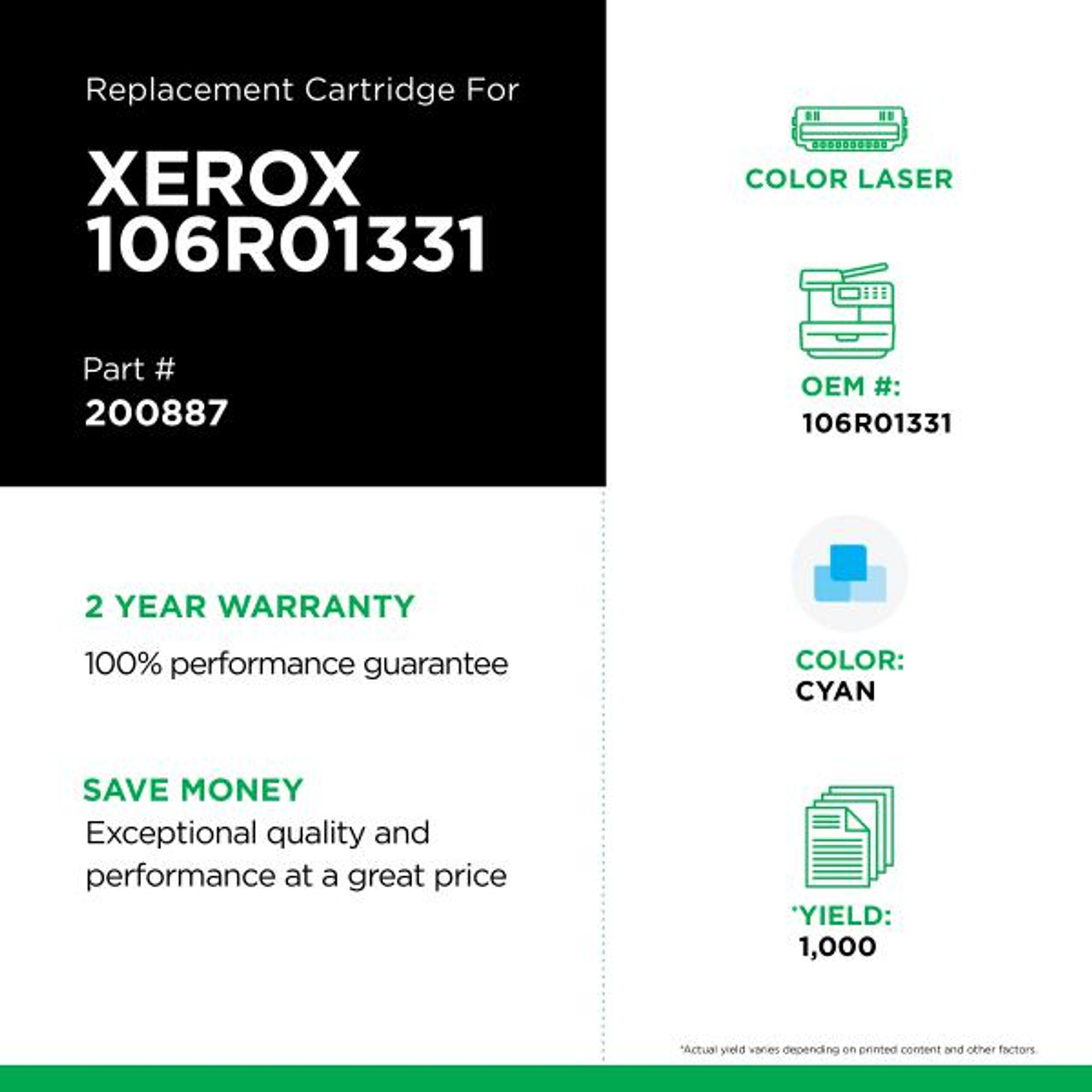 Cyan Toner Cartridge for Xerox 106R01331-2
