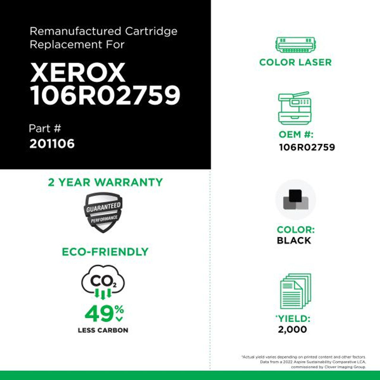 Black Toner Cartridge for Xerox Phaser 6022-2