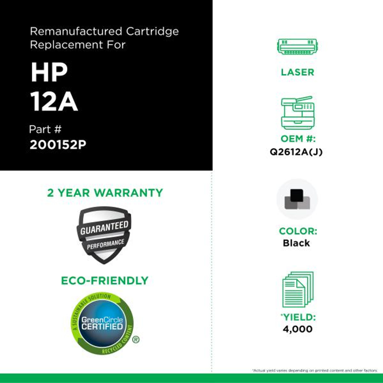 Extended Yield Toner Cartridge for HP Q2612A-2