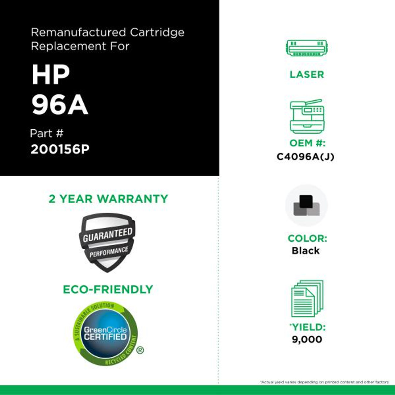 Extended Yield Toner Cartridge for HP C4096A-2