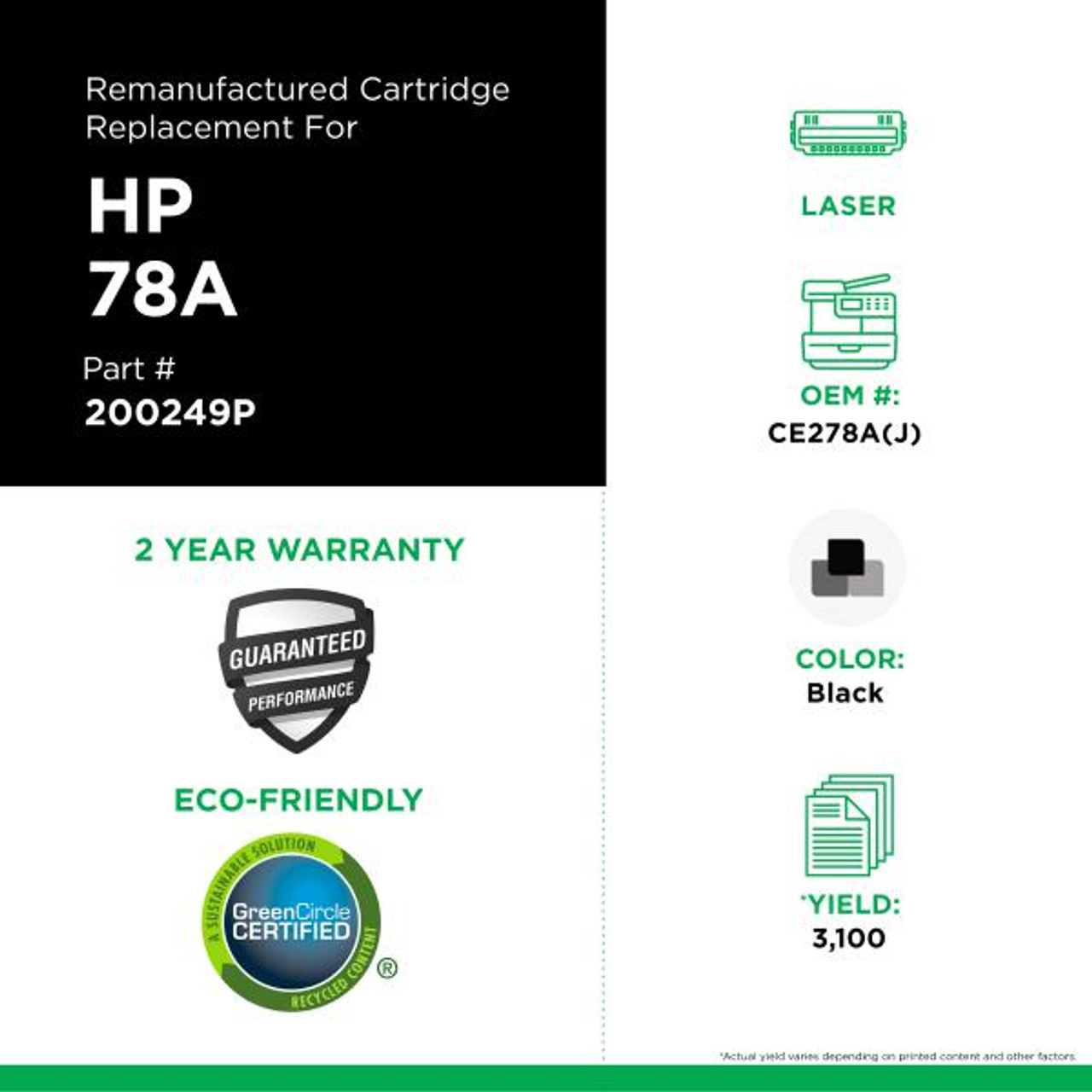 Extended Yield Toner Cartridge for HP CE278A-2