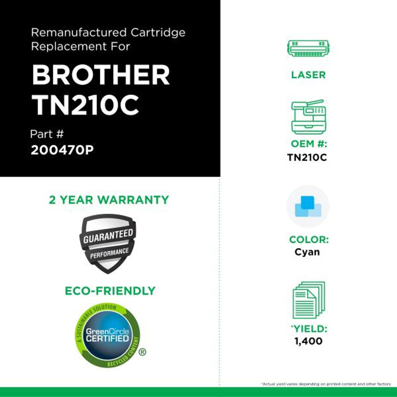 Cyan Toner Cartridge for Brother TN210-2