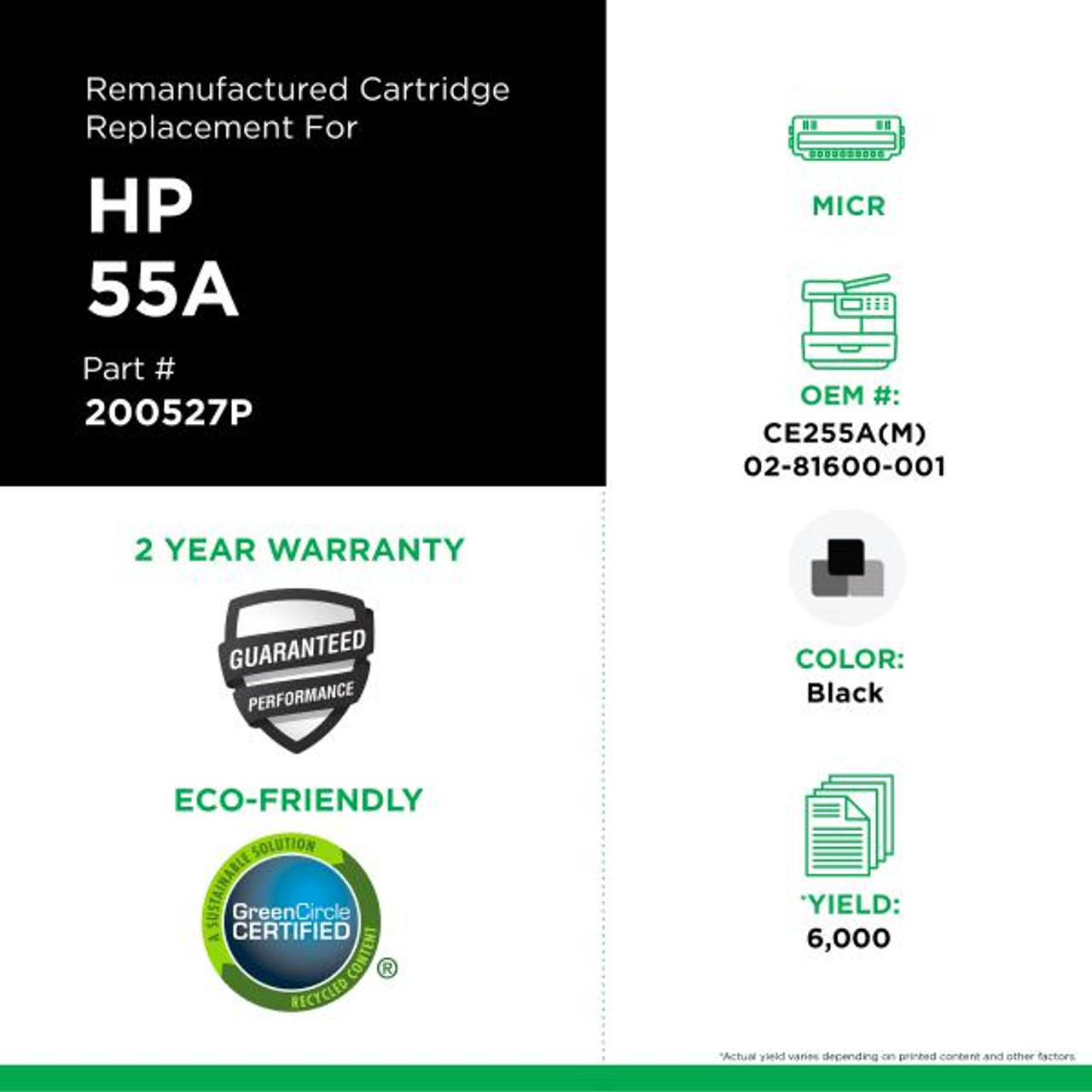 MICR Toner Cartridge for HP CE255A, TROY 02-81600-001-2