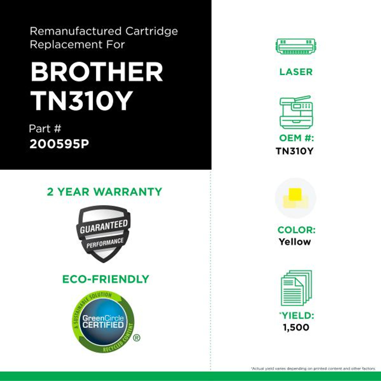 Yellow Toner Cartridge for Brother TN310-2