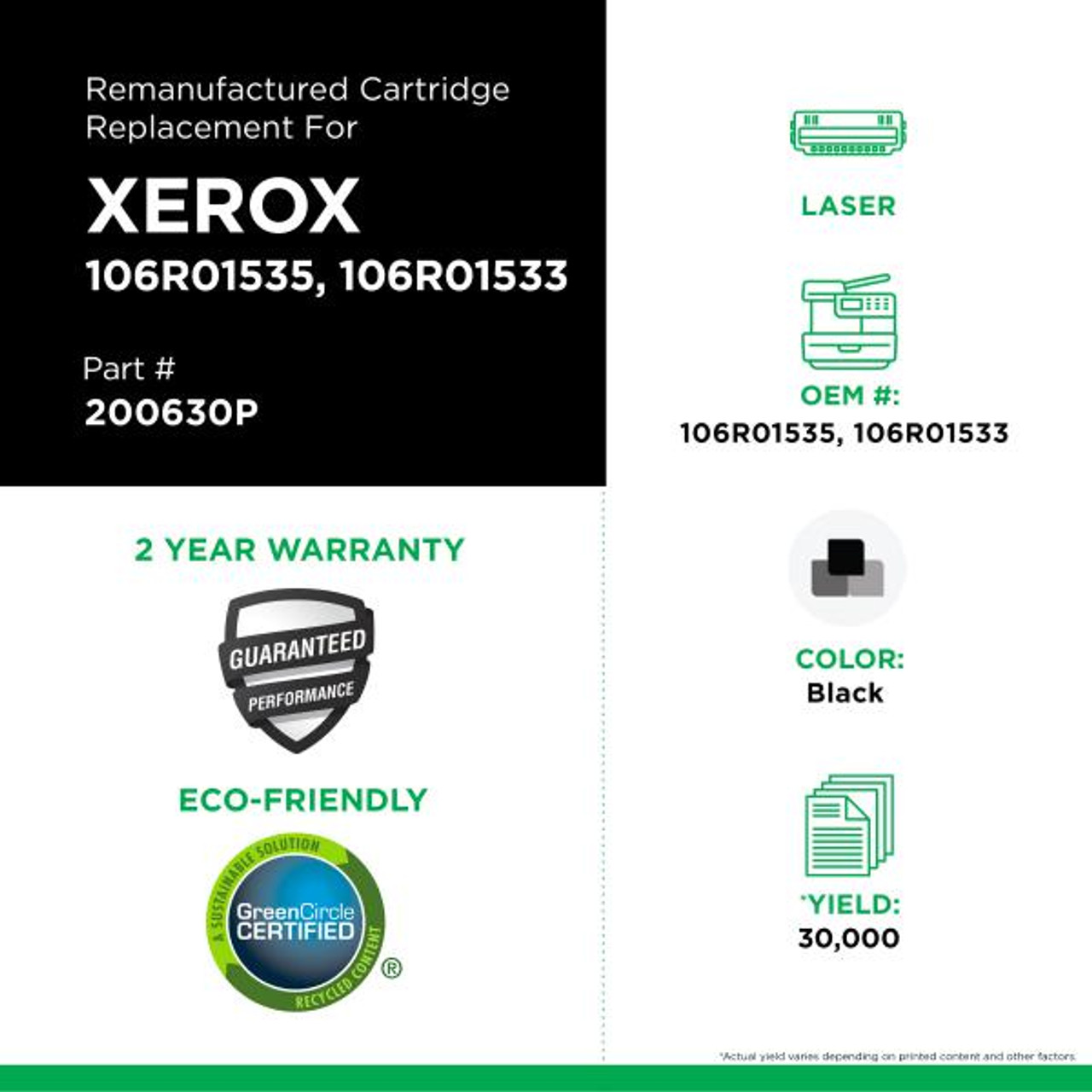 High Yield Toner Cartridge for Xerox 106R01535-2