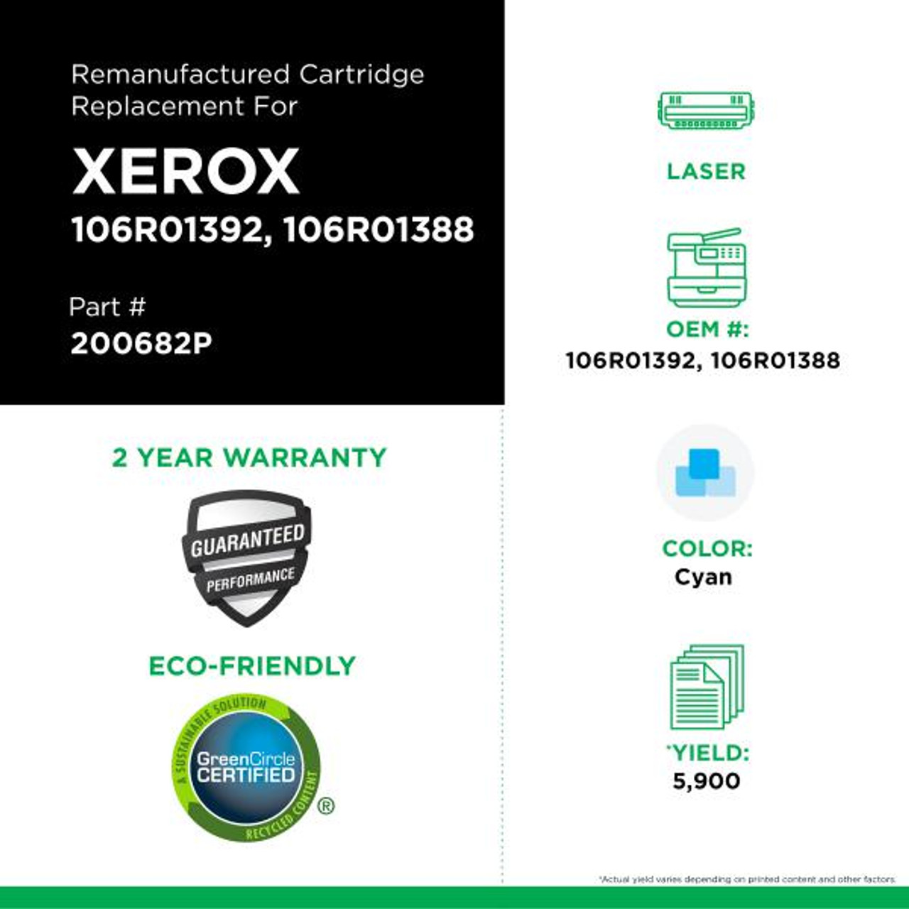 High Yield Cyan Toner Cartridge for Xerox 106R01392/106R01388-2