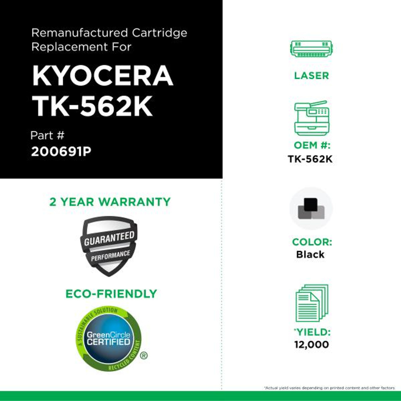 Black Toner Cartridge for Kyocera TK-562-2