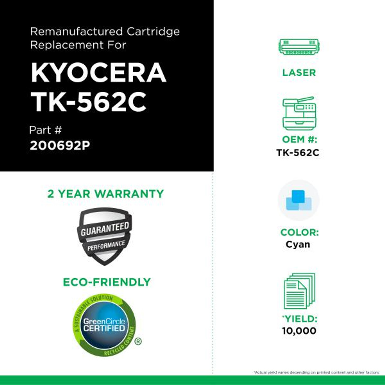 Cyan Toner Cartridge for Kyocera TK-562-2