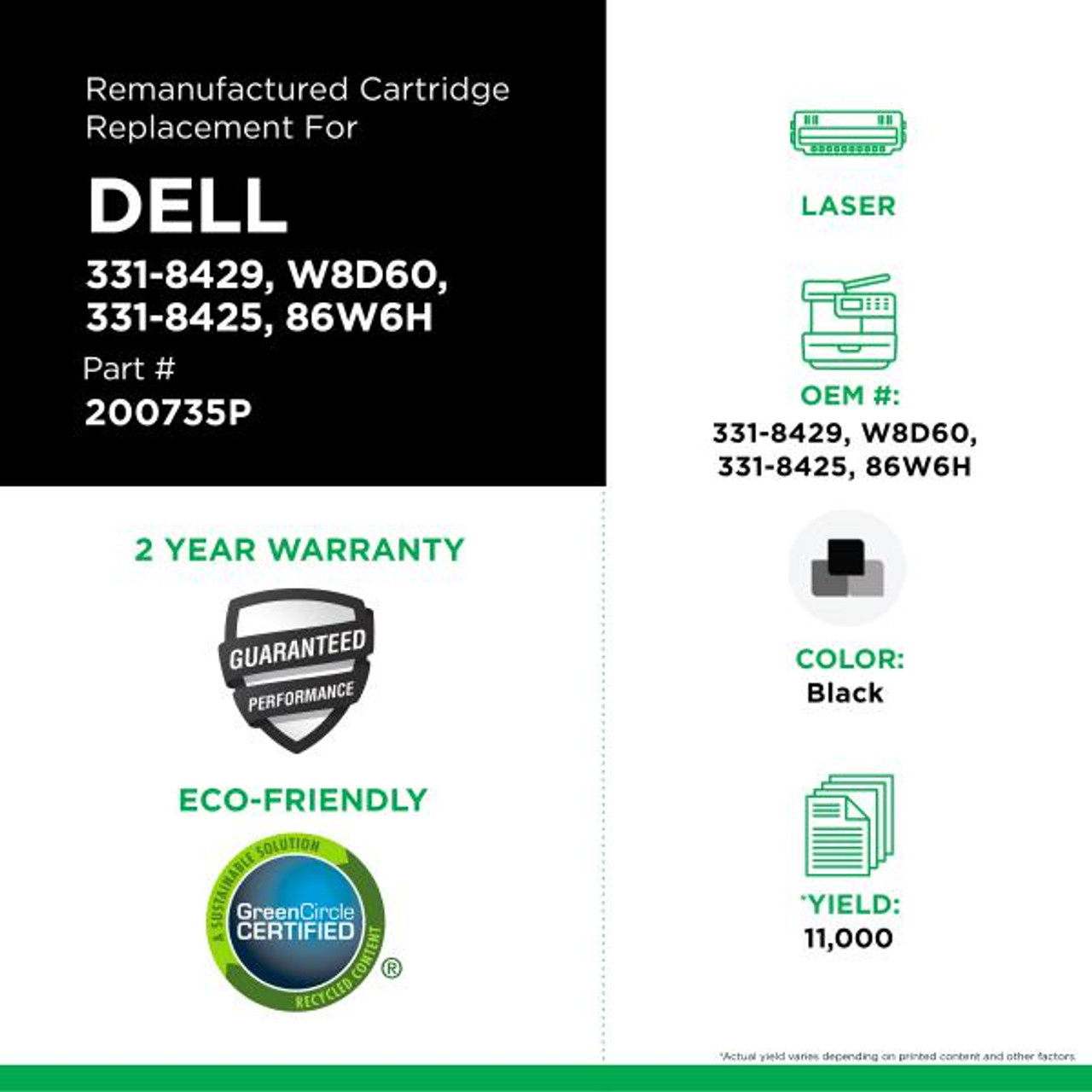 High Yield Black Toner Cartridge for Dell C3760-2