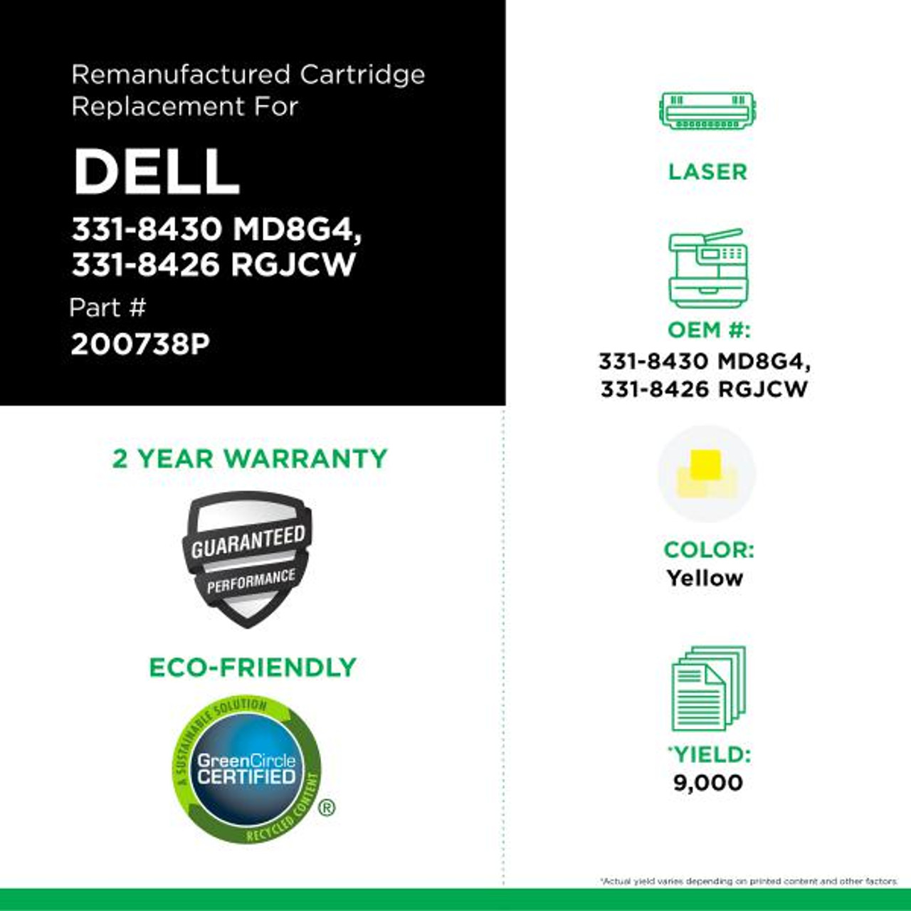 High Yield Yellow Toner Cartridge for Dell C3760-2