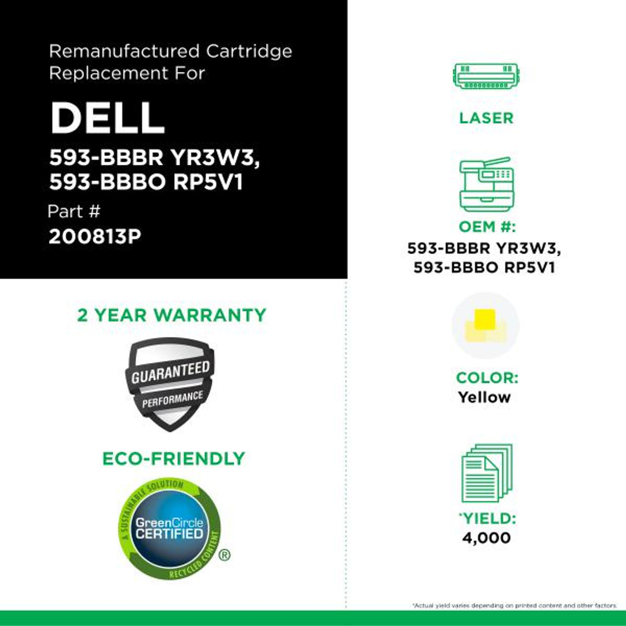 High Yield Yellow Toner Cartridge for Dell C2660-2