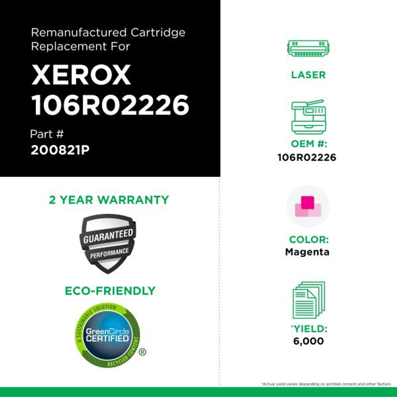 High Yield Magenta Toner Cartridge for Xerox 106R02226-2