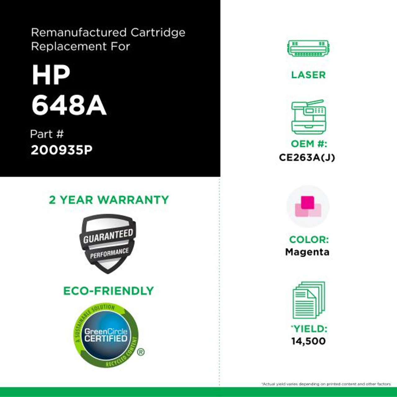 Extended Yield Magenta Toner Cartridge for HP CE263A-2