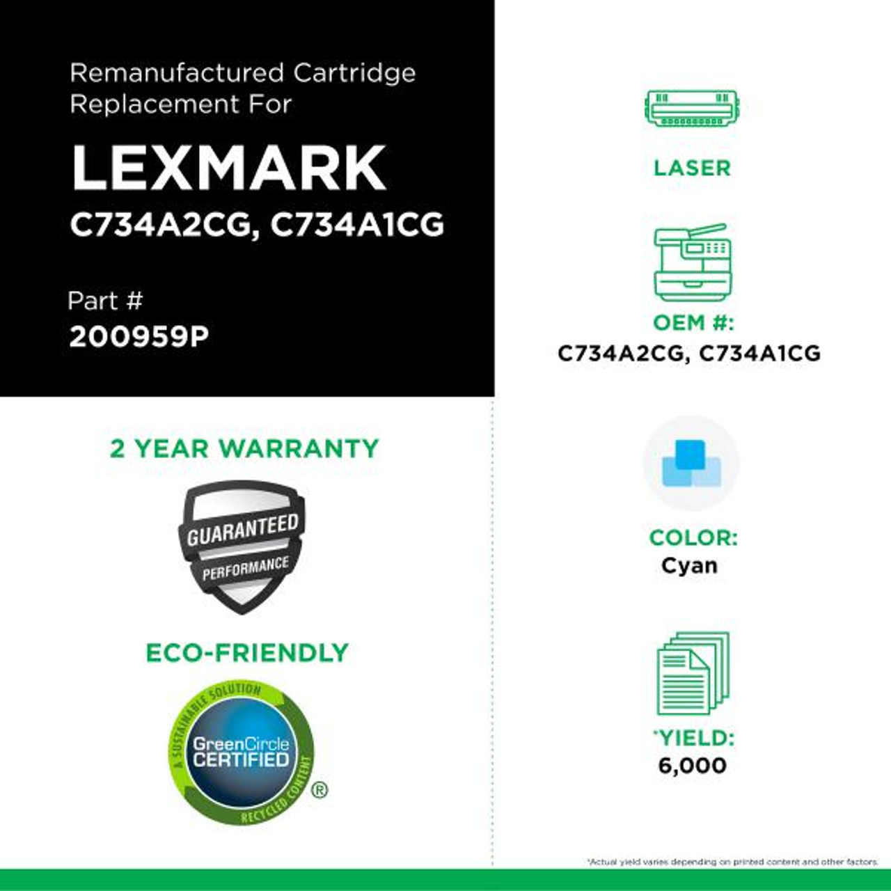 Cyan Toner Cartridge for Lexmark C734/C736/X734-2