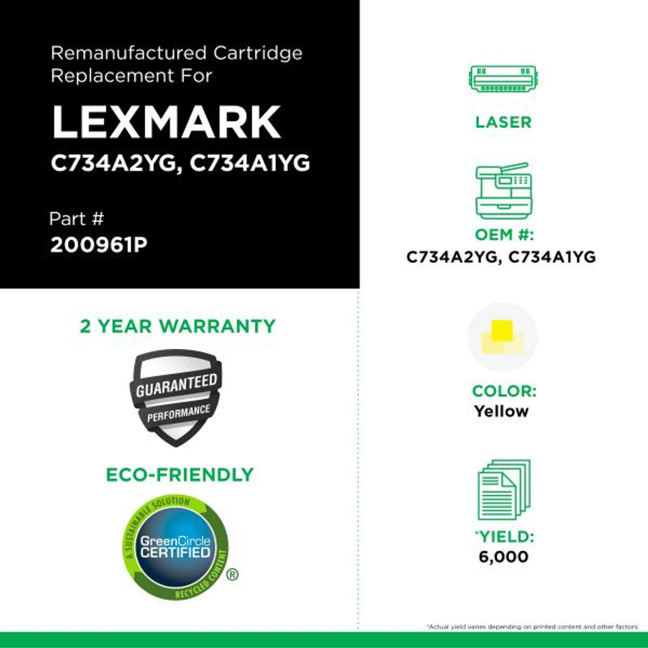 Yellow Toner Cartridge for Lexmark C734/C736/X734-2