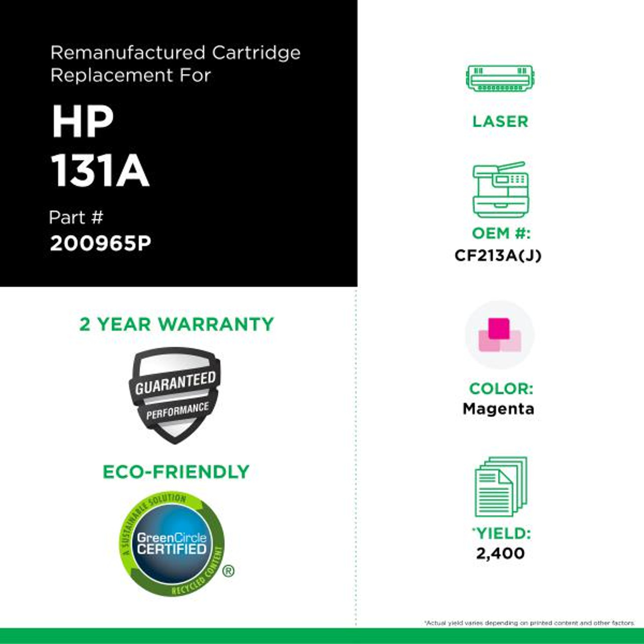Extended Yield Magenta Toner Cartridge for HP CF213A-2