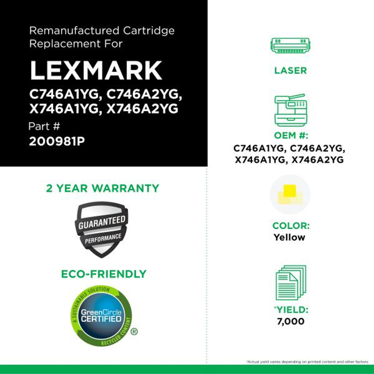 Yellow Toner Cartridge for Lexmark C746/C748-2