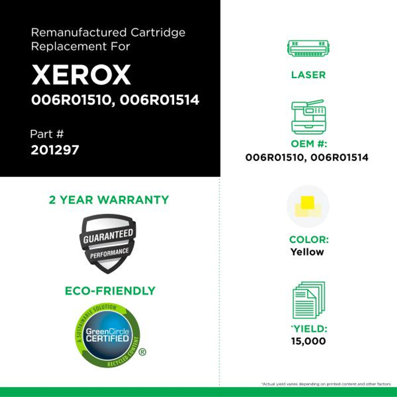 Yellow Toner Cartridge for Xerox 006R01514-1
