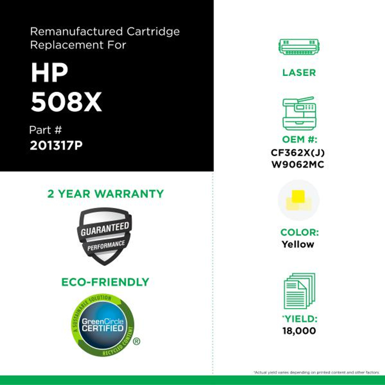 Extended Yield Yellow Toner Cartridge for HP CF362X-2