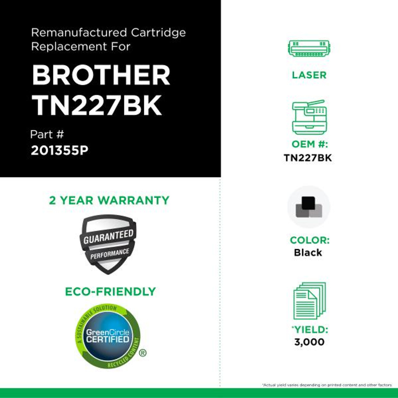 High Yield Black Toner Cartridge for Brother TN227-2