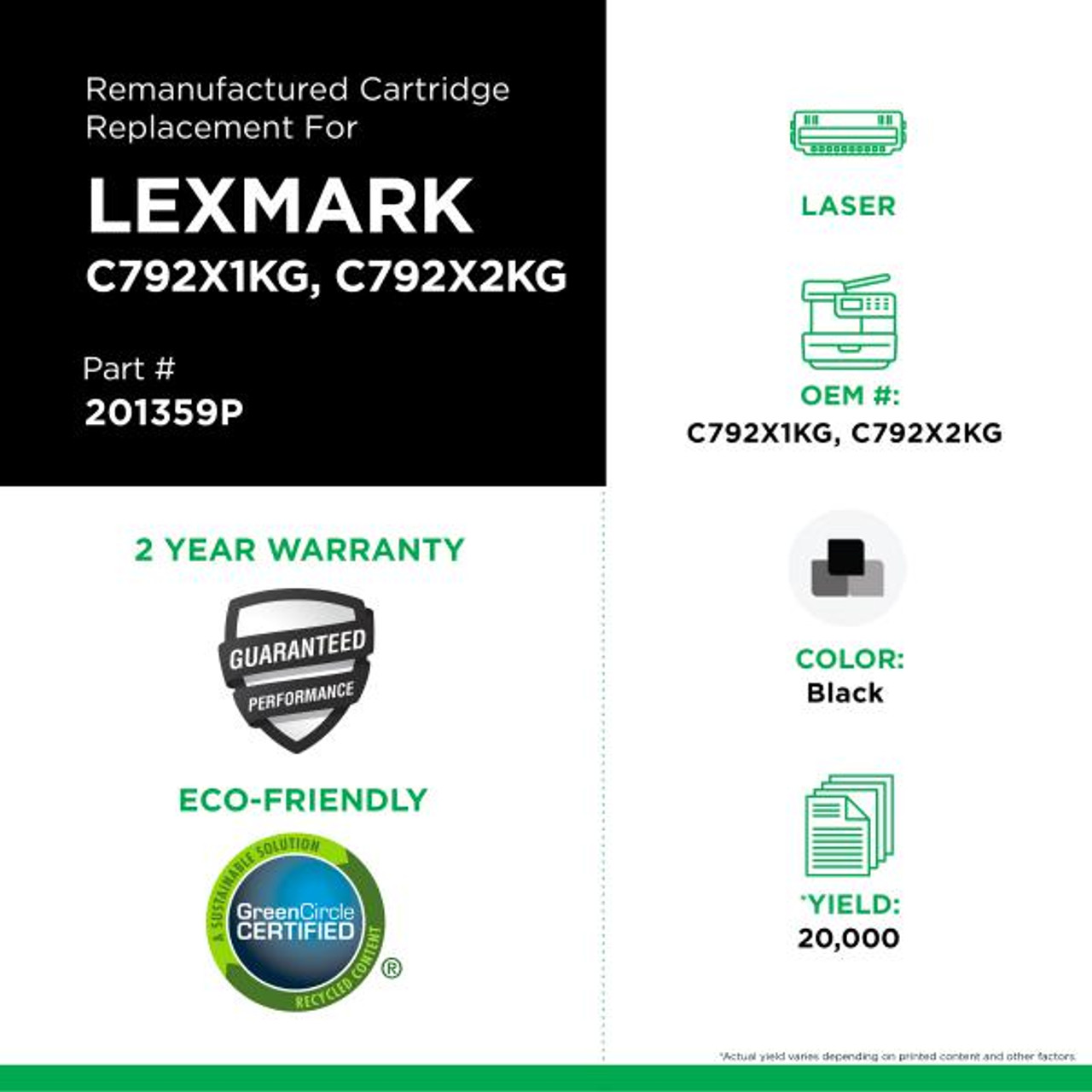 High Yield Black Toner Cartridge for Lexmark C792-2