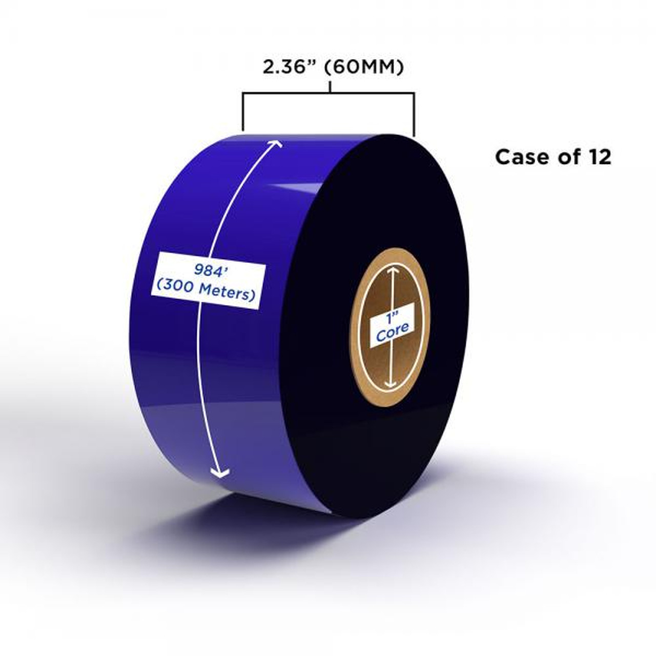 Enhanced Wax Ribbon 60mm x 300M (12 Ribbons/Case) for Zebra Printers-1