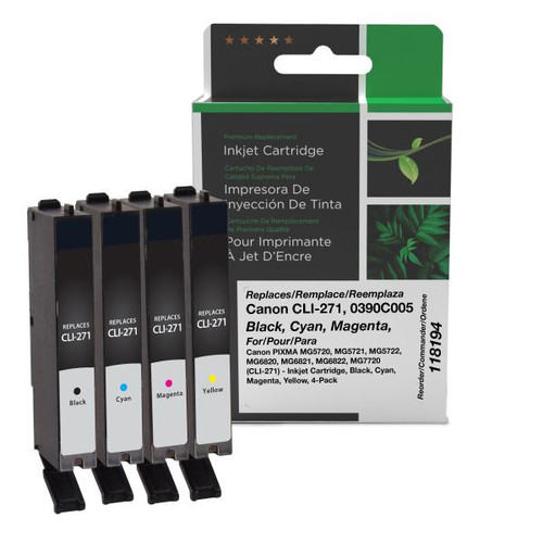 Black, Cyan, Magenta, Yellow Ink Cartridges for Canon CLI-271 (0390C005) 4-Pack-1