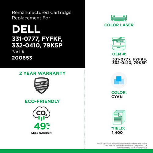 High Yield Cyan Toner Cartridge for Dell 1250/C1760-2