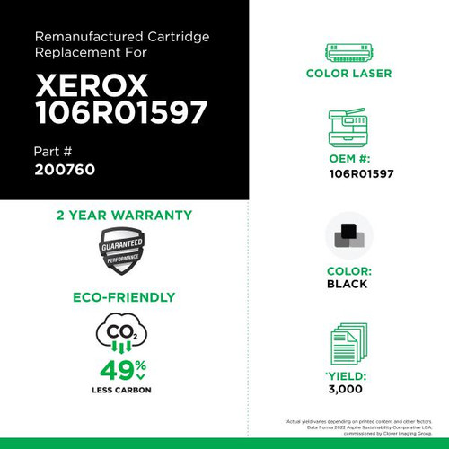 High Yield Black Toner Cartridge for Xerox 106R01597-2