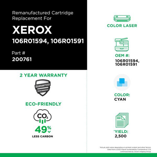 High Yield Cyan Toner Cartridge for Xerox 106R01594/106R01591-2