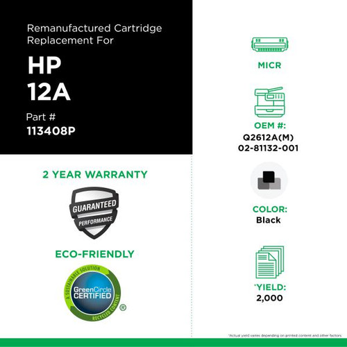 MICR Toner Cartridge for HP Q2612A, TROY 02-81132-001-2