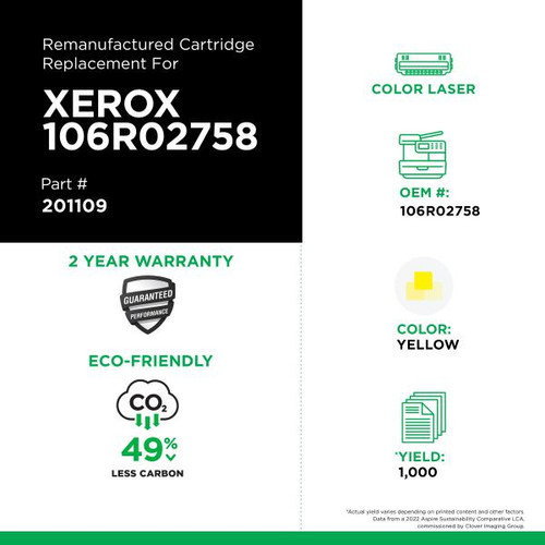 Yellow Toner Cartridge for Xerox 106R02758-2