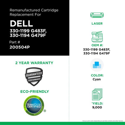 High Yield Cyan Toner Cartridge for Dell 3130-2