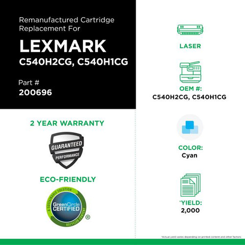 High Yield Cyan Toner Cartridge for Lexmark C540/C544/X543/X544-1