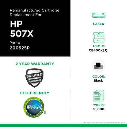 Extended Yield Black Toner Cartridge for HP CE400X-2