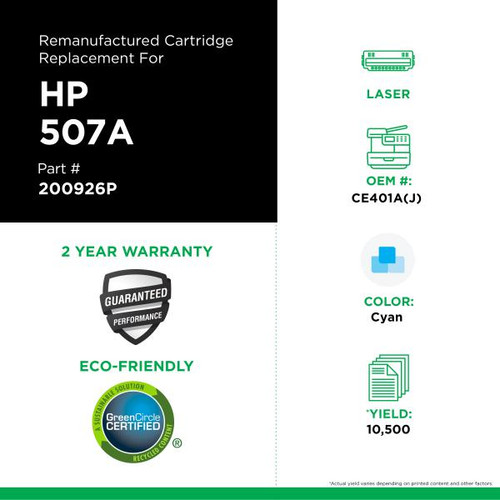 Extended Yield Cyan Toner Cartridge for HP CE401A-2