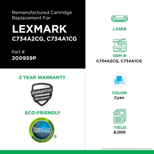 Cyan Toner Cartridge for Lexmark C734/C736/X734-2